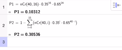 Beregning av P(X=16) og P(X≥16)