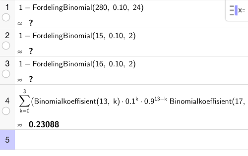 GeoGebra CAS – binomiske sannsynligheter