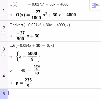 CAS: derivasjon og løsning av O'(x)=0