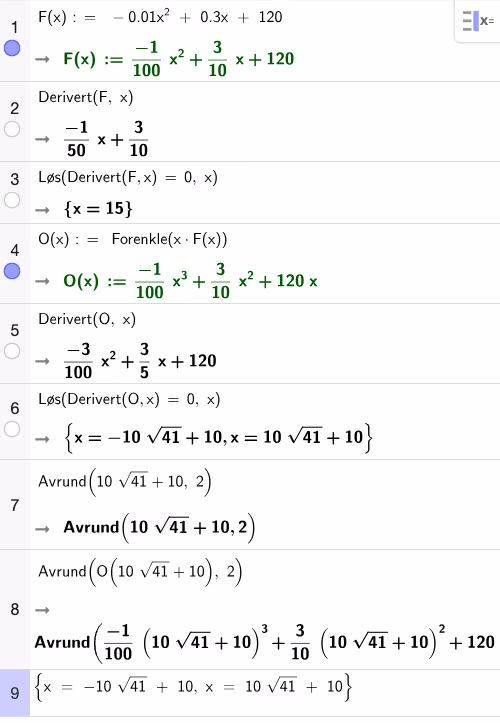 CAS-utregning av F'(x) og O(x)