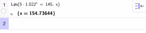 CAS-løsning av 5·1,022^x = 145