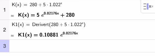 CAS: K(x) og den deriverte K'(x)