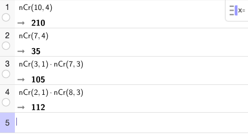 GeoGebra CAS – binomialkoeffisienter