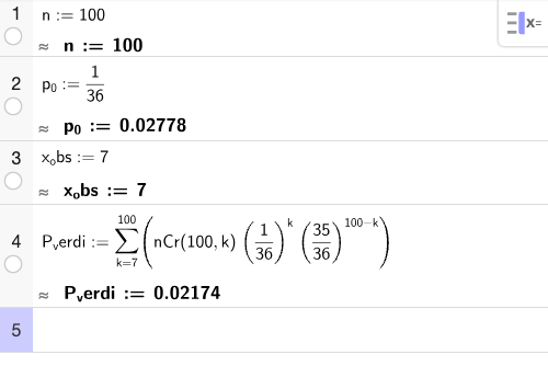 GeoGebra CAS – p-verdi for hypotesetest