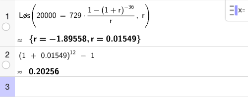 GeoGebra CAS – rente på avbetalingstilbud