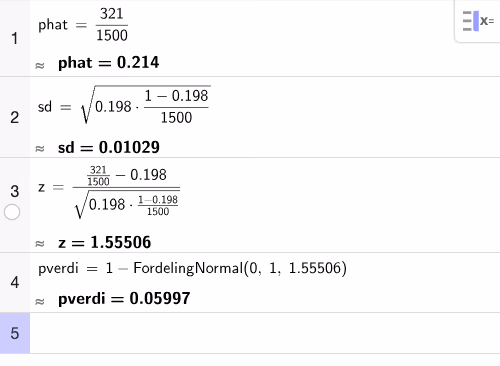 Hypotesetest i GeoGebra CAS