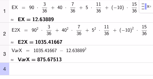 GeoGebra CAS: beregning av E(X)