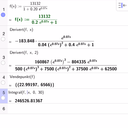 GeoGebra CAS – derivert, vendepunkt og integral