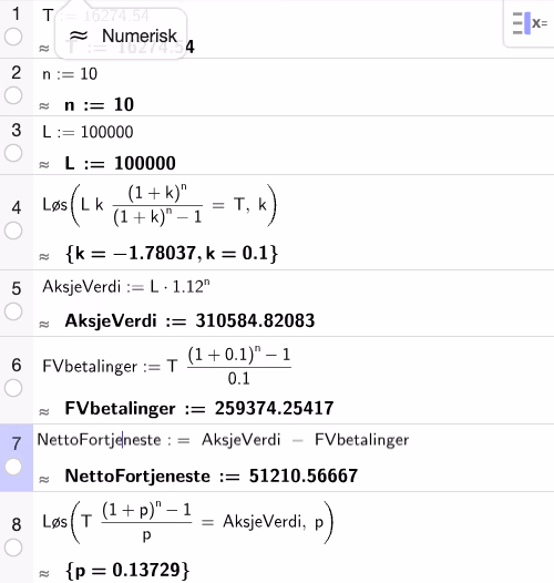 GeoGebra CAS – annuitetslån og sparing