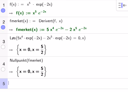 CAS: derivasjon og løsning av f'(x)=0