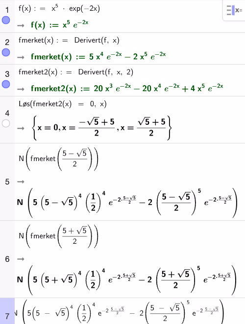 CAS: andrederiverte og løsning av f''(x)=0