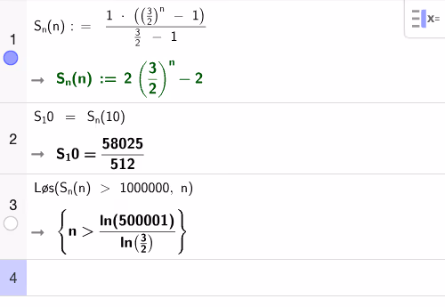 GeoGebra CAS: S_n, S_10 og ulikhet