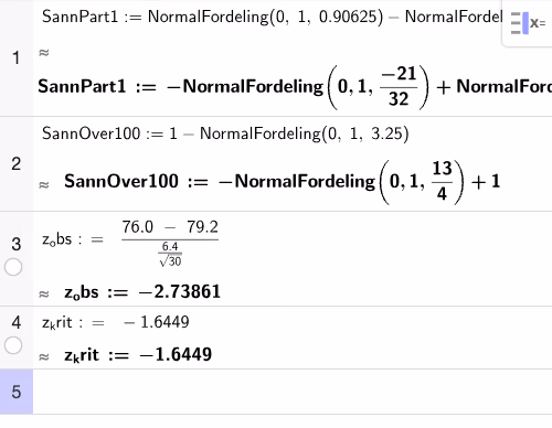 GeoGebra CAS — z-test for gjennomsnittsvekt
