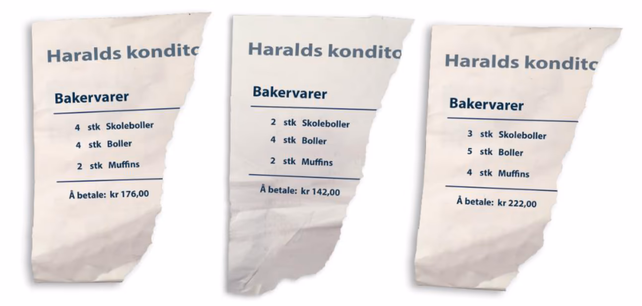Kvitteringer fra Haralds konditori