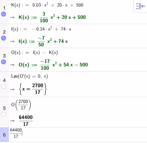 GeoGebra CAS: overskuddsfunksjon