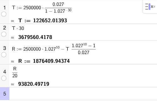 GeoGebra CAS: annuitetslån