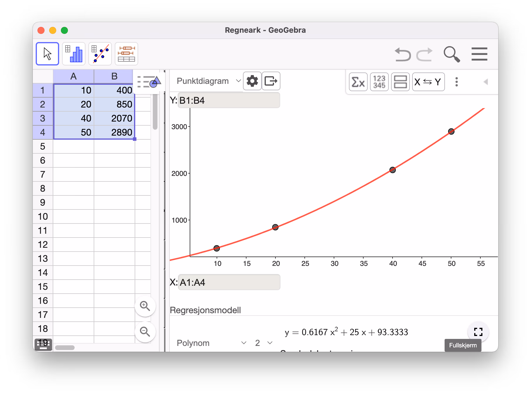 Regresjon i GeoGebra